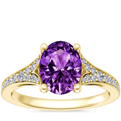 Petite Split Shank Pavé Cathedral Engagement Ring with Oval Amethyst in ...