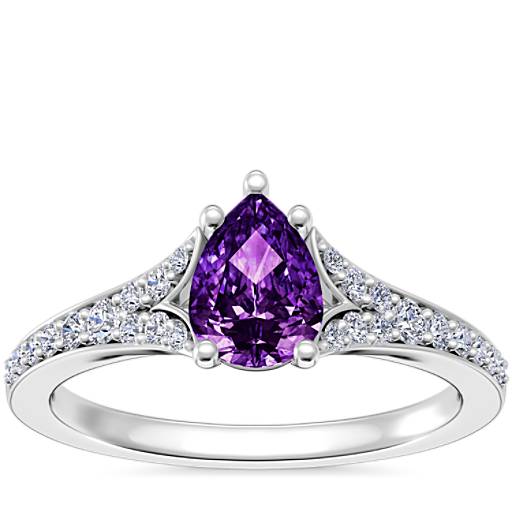 Petite Split Shank Pavé Cathedral Engagement Ring with Pear-Shaped ...