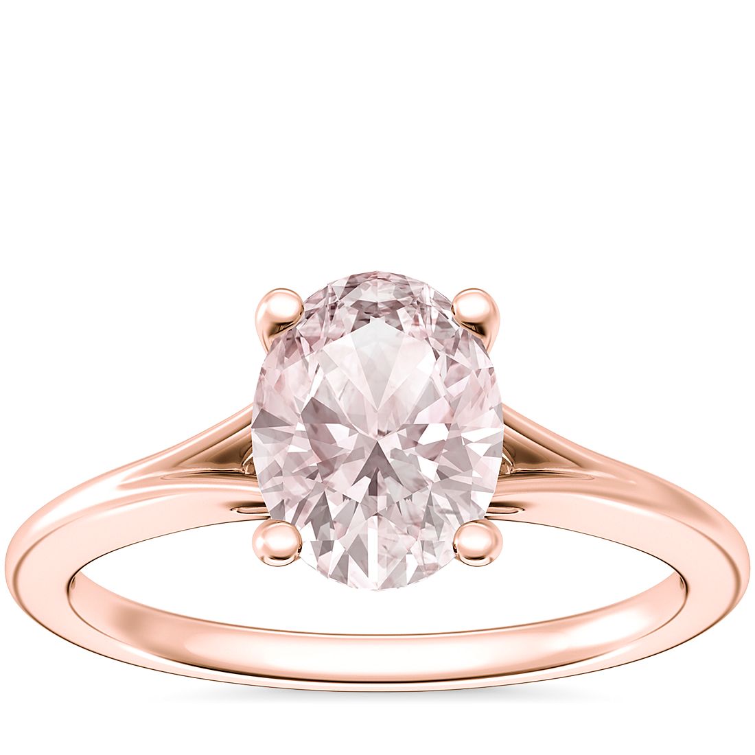 Petite Split Shank Solitaire Engagement Ring with Oval Morganite in 14k Rose Gold (8x6mm)