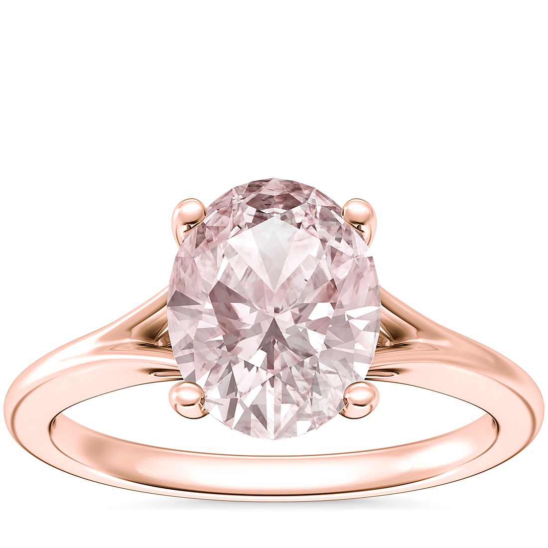 Petite Split Shank Solitaire Engagement Ring with Oval Morganite in 14k Rose Gold (9x7mm)