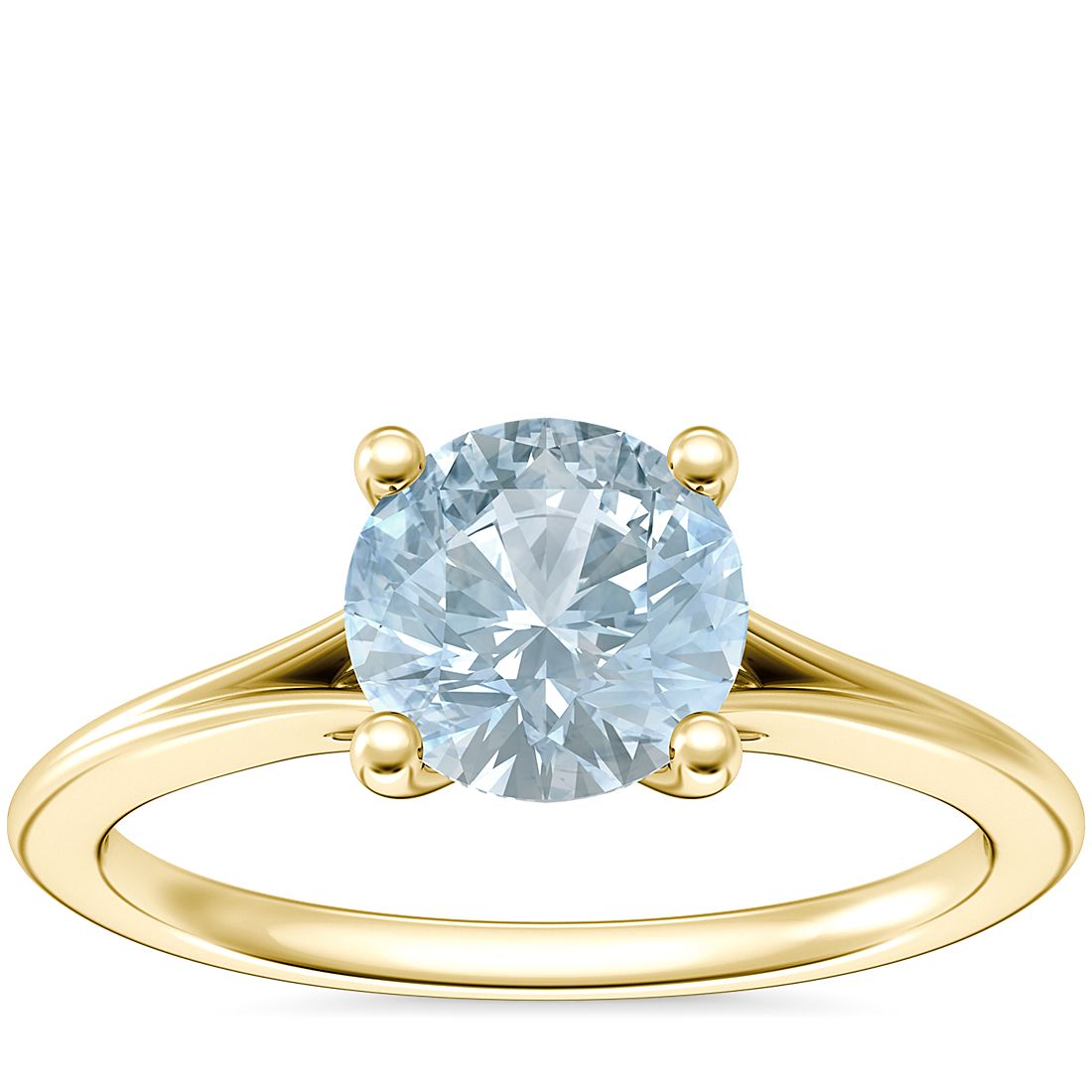 Petite Split Shank Solitaire Engagement Ring with Round Aquamarine in 18k Yellow Gold (6.5mm)