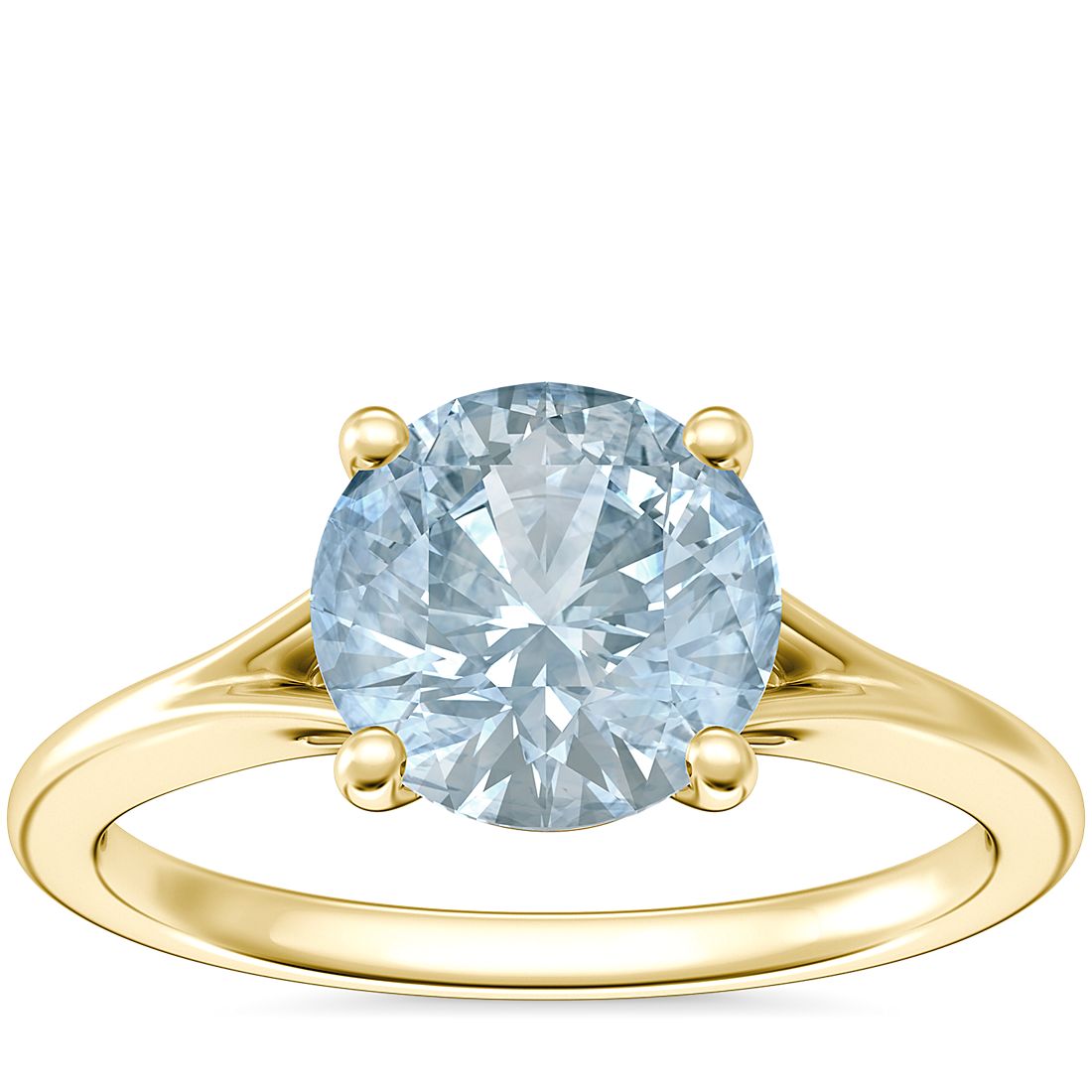Petite Split Shank Solitaire Engagement Ring with Round Aquamarine in 18k Yellow Gold (8mm)