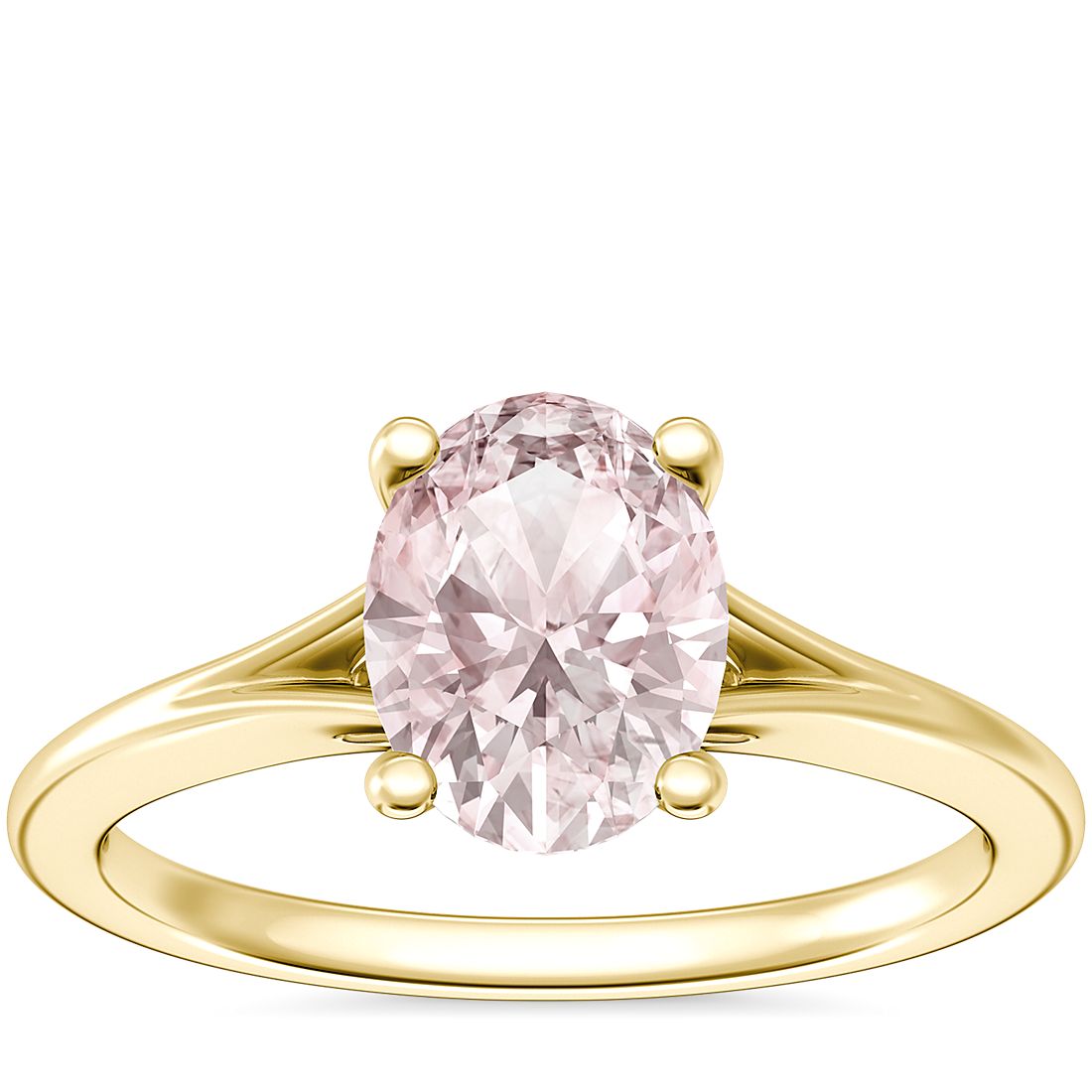 Petite Split Shank Solitaire Engagement Ring with Oval Morganite in 14k Yellow Gold (8x6mm)