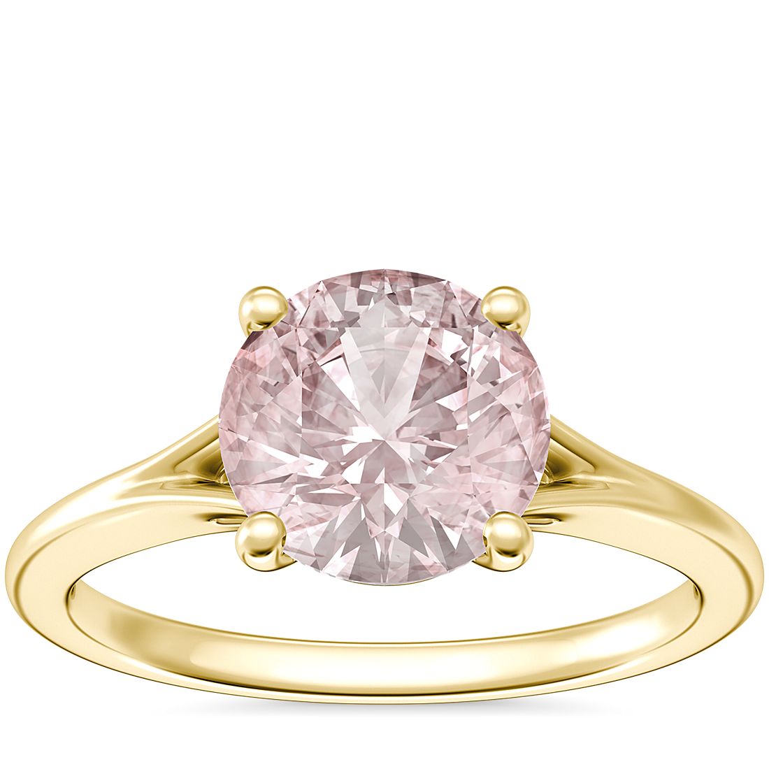 Petite Split Shank Solitaire Engagement Ring with Round Morganite in 14k Yellow Gold (8mm)