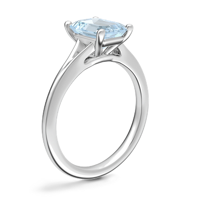 Petite Split Shank Solitaire Engagement Ring with Emerald-Cut Aquamarine in 18k White Gold (8x6mm)