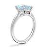 Petite Split Shank Solitaire Engagement Ring with Emerald-Cut Aquamarine in 18k White Gold (9x7mm)