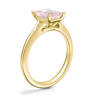 Petite Split Shank Solitaire Engagement Ring with Emerald-Cut Morganite in 18k Yellow Gold (8x6mm)