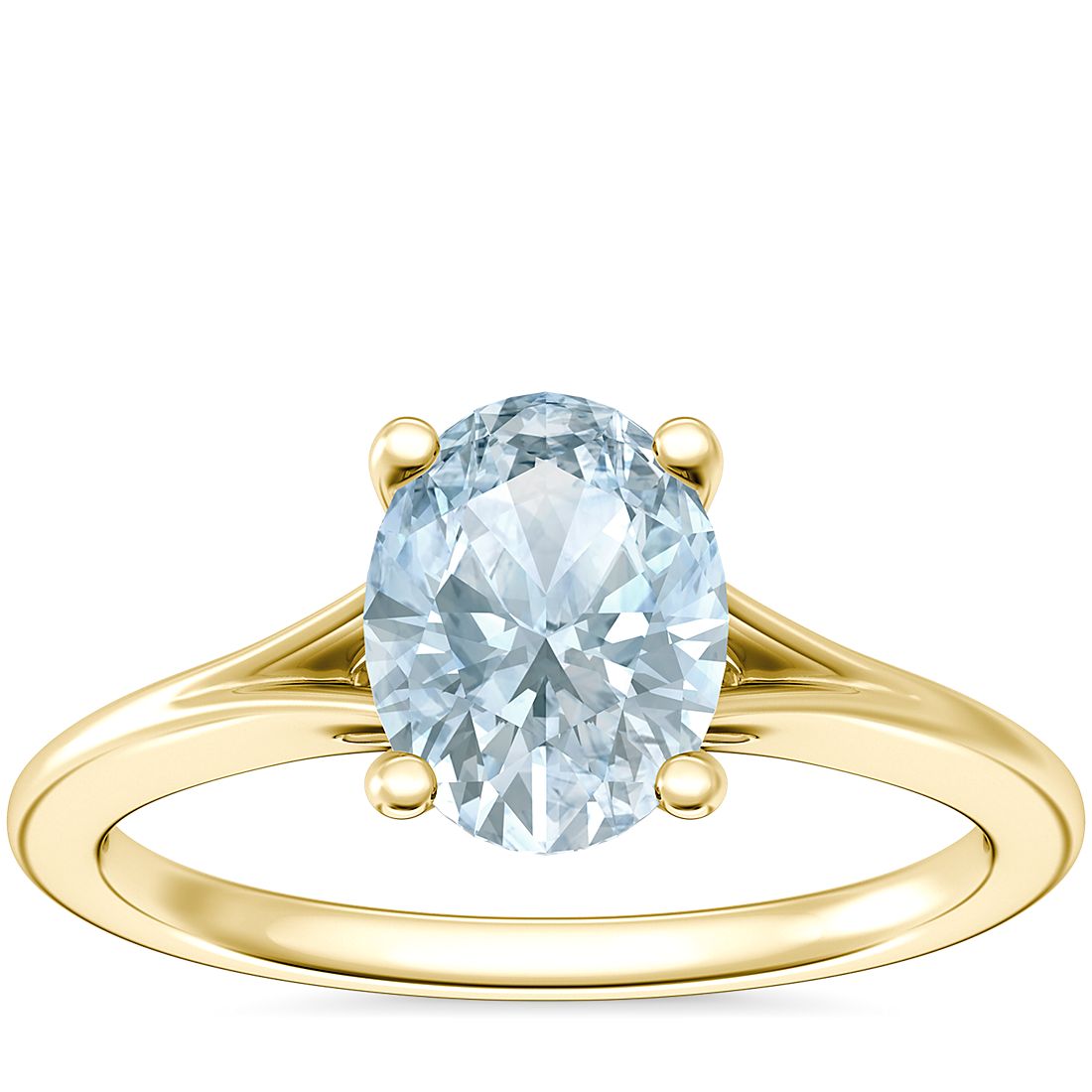 Petite Split Shank Solitaire Engagement Ring with Oval Aquamarine in 18k Yellow Gold (8x6mm)