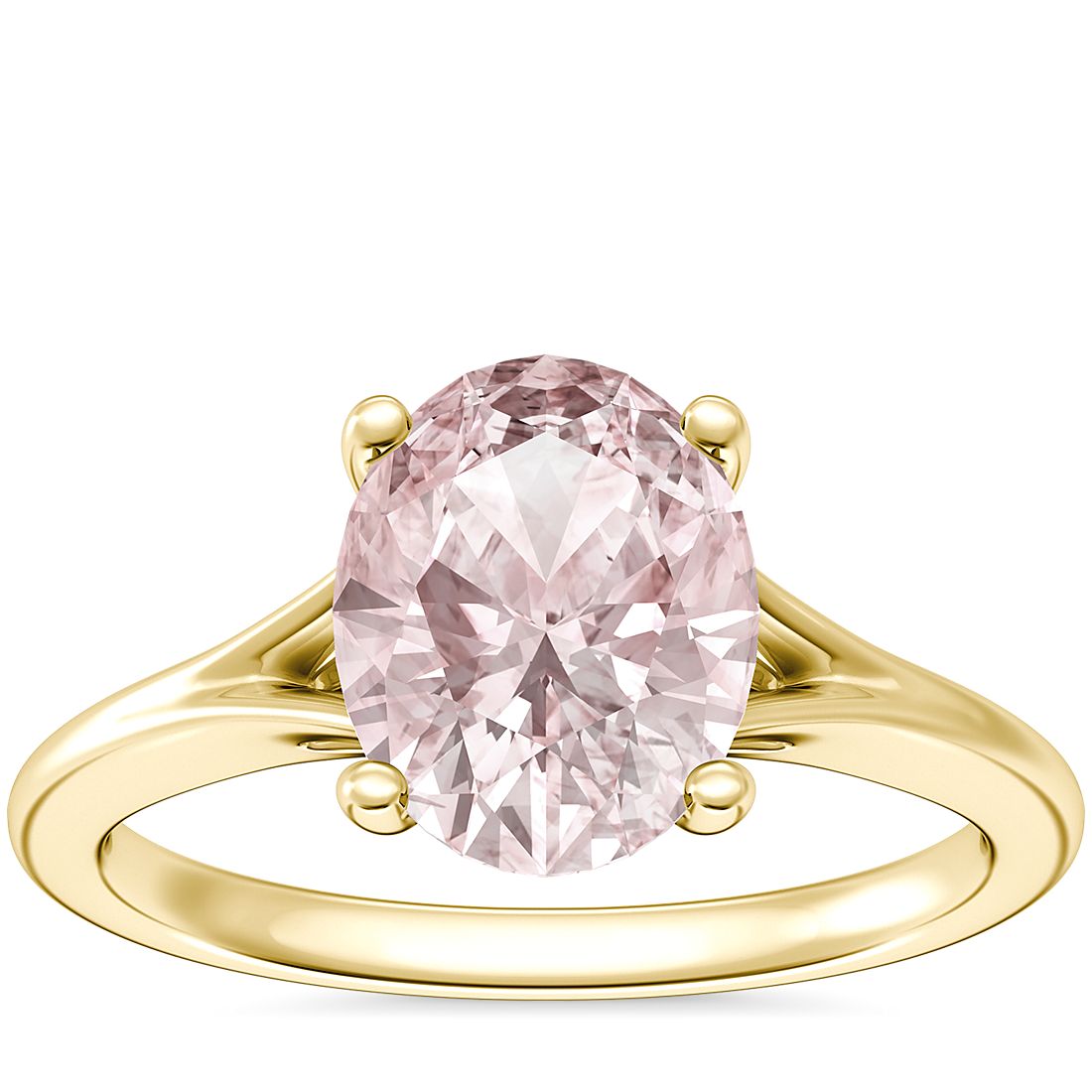 Petite Split Shank Solitaire Engagement Ring with Oval Morganite in 18k Yellow Gold (9x7mm)