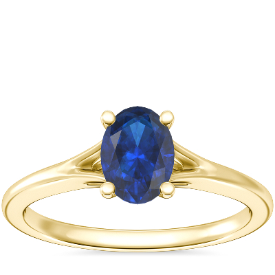 Petite Split Shank Solitaire Engagement Ring with Oval Sapphire in 18k ...