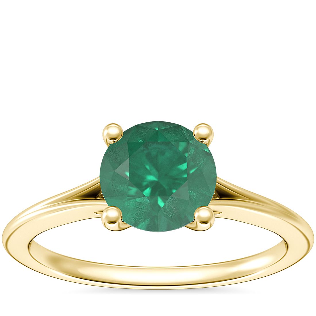 Petite Split Shank Solitaire Engagement Ring with Round Emerald in 18k Yellow Gold (6.5mm)