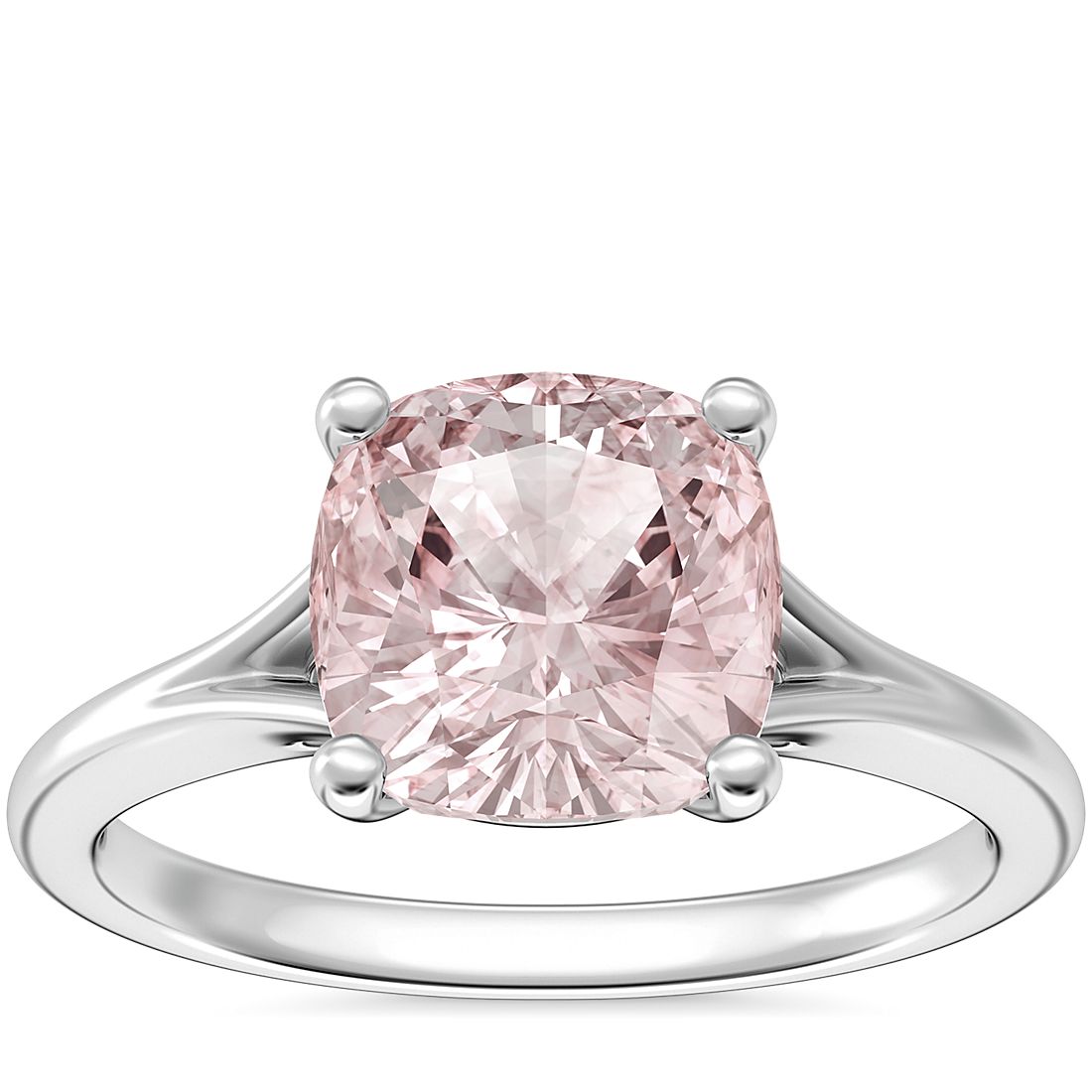 Petite Split Shank Solitaire Engagement Ring with Cushion Morganite in Platinum (8mm)
