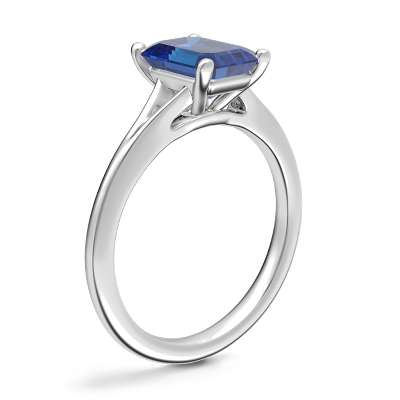 Petite Split Shank Solitaire Engagement Ring with Emerald-Cut Sapphire in Platinum (8x6mm)