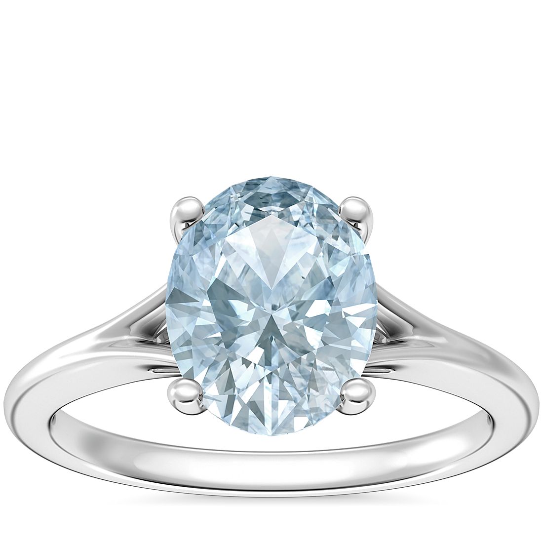 Petite Split Shank Solitaire Engagement Ring with Oval Aquamarine in Platinum (9x7mm)