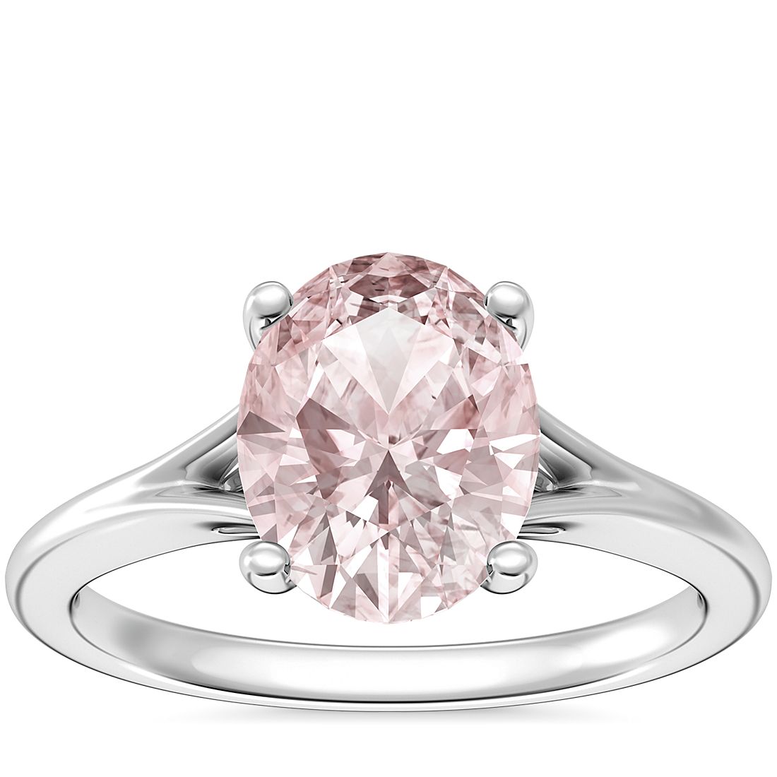 Petite Split Shank Solitaire Engagement Ring with Oval Morganite in Platinum (9x7mm)