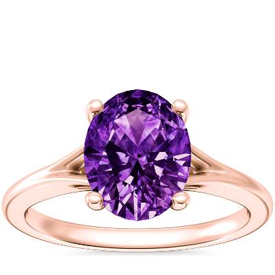 Petite Split Shank Solitaire Engagement Ring with Oval Amethyst in 14k ...