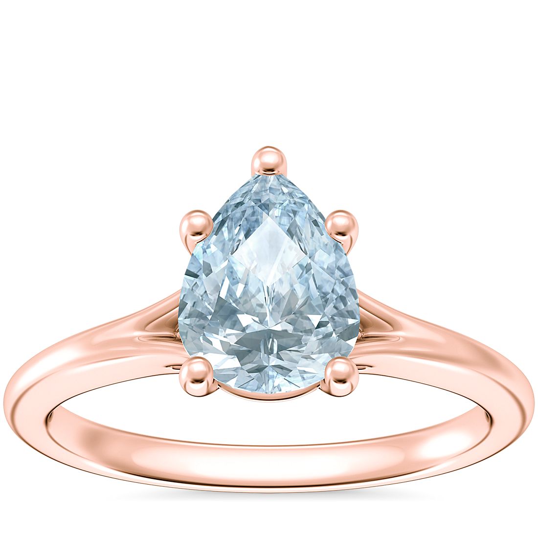 Petite Split Shank Solitaire Engagement Ring with Pear-Shaped Aquamarine in 14k Rose Gold (8x6mm)