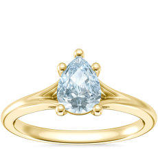 NEW Petite Split Shank Solitaire Engagement Ring with Pear-Shaped Aquamarine in 14k Yellow Gold (7x5mm)
