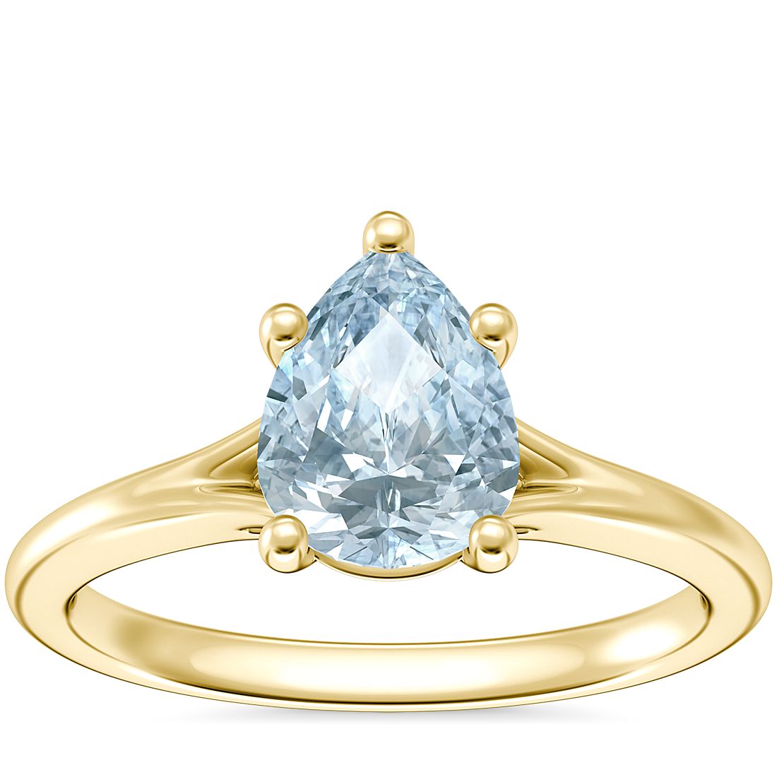 Petite Split Shank Solitaire Engagement Ring with Pear-Shaped Aquamarine in 18k Yellow Gold (8x6mm)