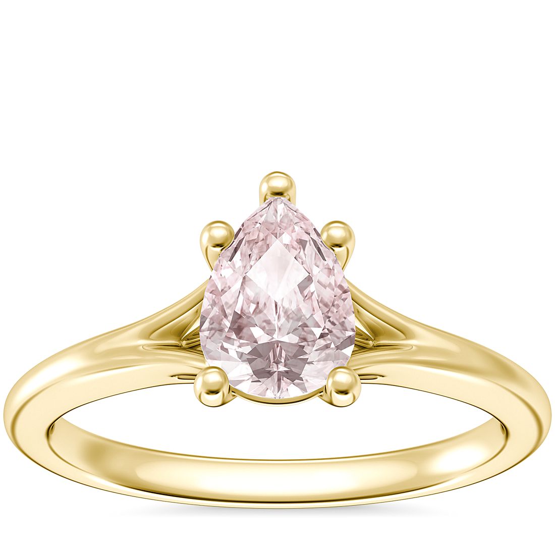 Petite Split Shank Solitaire Engagement Ring with Pear-Shaped Morganite in 18k Yellow Gold (7x5mm)