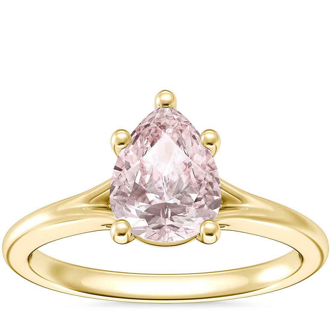 Petite Split Shank Solitaire Engagement Ring with Pear-Shaped Morganite in 18k Yellow Gold (8x6mm)