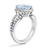 Split Semi Halo Diamond Engagement Ring with Emerald-Cut Aquamarine in 14k White Gold (9x7mm)