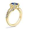 14k 黃金分岔戒環半光環鑽石訂婚戒指搭綠寶石形藍寶石（7x5 毫米）