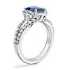 Split Semi Halo Diamond Engagement Ring with Emerald-Cut Sapphire in Platinum (8x6mm)