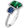 Square Cut Emerald and Blue Sapphire Three-Stone Ring in 18k White Gold