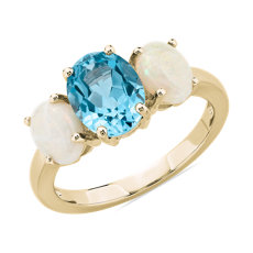 Oval Swiss Blue Topaz and Opal Ring in 14k Yellow Gold