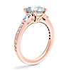 Tapered Baguette Diamond Cathedral Engagement Ring with Round Aquamarine in 14k Rose Gold (8mm)
