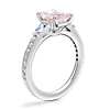 Tapered Baguette Diamond Cathedral Engagement Ring with Emerald-Cut Morganite in 14k White Gold (8x6mm)