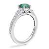Tapered Baguette Diamond Cathedral Engagement Ring with Round Emerald in 14k White Gold (6.5mm)
