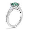 Tapered Baguette Diamond Cathedral Engagement Ring with Round Emerald in 14k White Gold (8mm)