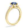 Tapered Baguette Diamond Cathedral Engagement Ring with Round Sapphire in 14k Yellow Gold (6mm)