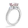 Tapered Baguette Diamond Cathedral Engagement Ring with Cushion Morganite in Platinum (8mm)