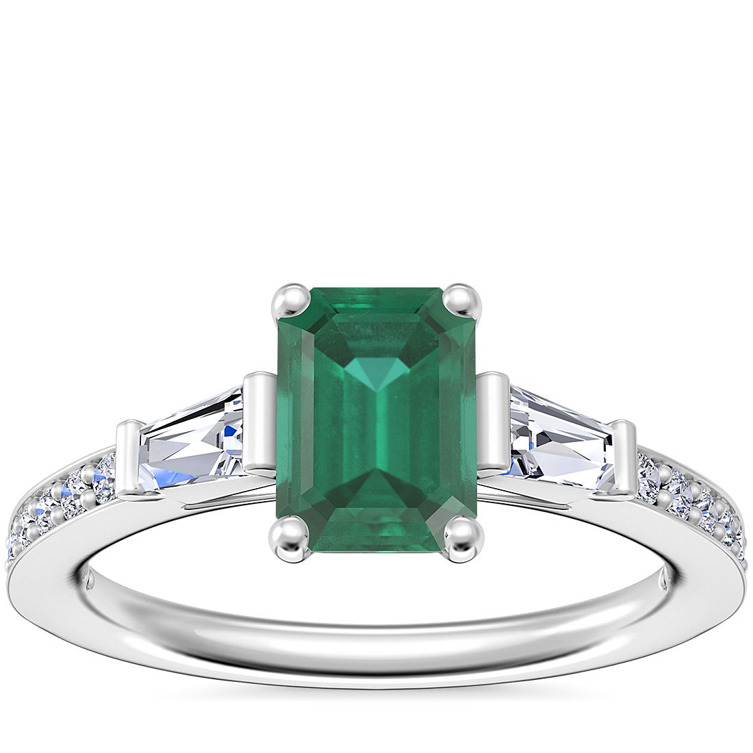 3.50 Ct Baguette Cut Diamond & Green Emerald Channel Set Ring 14K Yellow Gold Finish All Ring Sizes Are Available Here