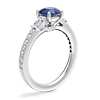 Tapered Baguette Diamond Cathedral Engagement Ring with Round Sapphire in Platinum (6mm)