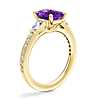 Tapered Baguette Diamond Cathedral Engagement Ring with Emerald-Cut Amethyst in 14k Yellow Gold (8x6mm)