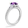 14k 白金尖頂長方形鑽石大教堂訂婚戒指搭橢圓形紫水晶（8x6 毫米）