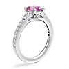 Tapered Baguette Diamond Cathedral Engagement Ring with Oval Pink Sapphire in Platinum (8x6mm)