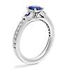 Tapered Baguette Diamond Cathedral Engagement Ring with Pear-Shaped Sapphire in Platinum (7x5mm)