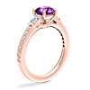 Tapered Baguette Diamond Cathedral Engagement Ring with Round Amethyst in 14k Rose Gold (6.5mm)