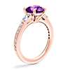 Tapered Baguette Diamond Cathedral Engagement Ring with Round Amethyst in 14k Rose Gold (8mm)
