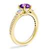 Tapered Baguette Diamond Cathedral Engagement Ring with Round Amethyst in 14k Yellow Gold (6.5mm)