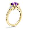Tapered Baguette Diamond Cathedral Engagement Ring with Round Amethyst in 14k Yellow Gold (8mm)