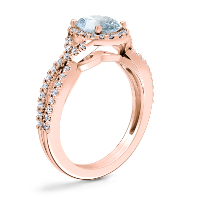 Twist Halo Diamond Engagement Ring with Oval Aquamarine in 14k Rose Gold (9x7mm)