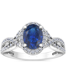 Twist Halo Diamond Engagement Ring with Oval Sapphire in Platinum (8x6mm)