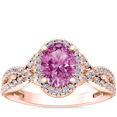 Twist Halo Diamond Engagement Ring with Oval Pink Sapphire in 14k Rose Gold (8x6mm)