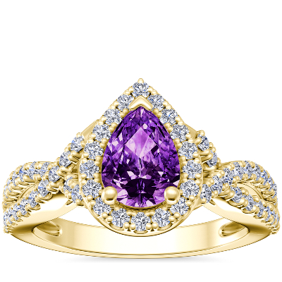 Twist Halo Diamond Engagement Ring with Pear-Shaped Amethyst in 18k ...